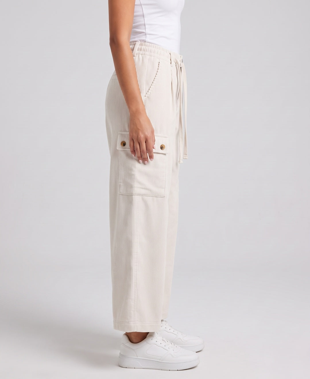 Rhea Trousers in Off-White corduroy, side view