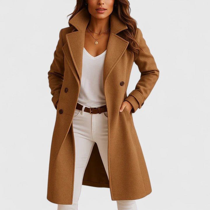 Jackie Tailored Double Breasted Coat in Camel