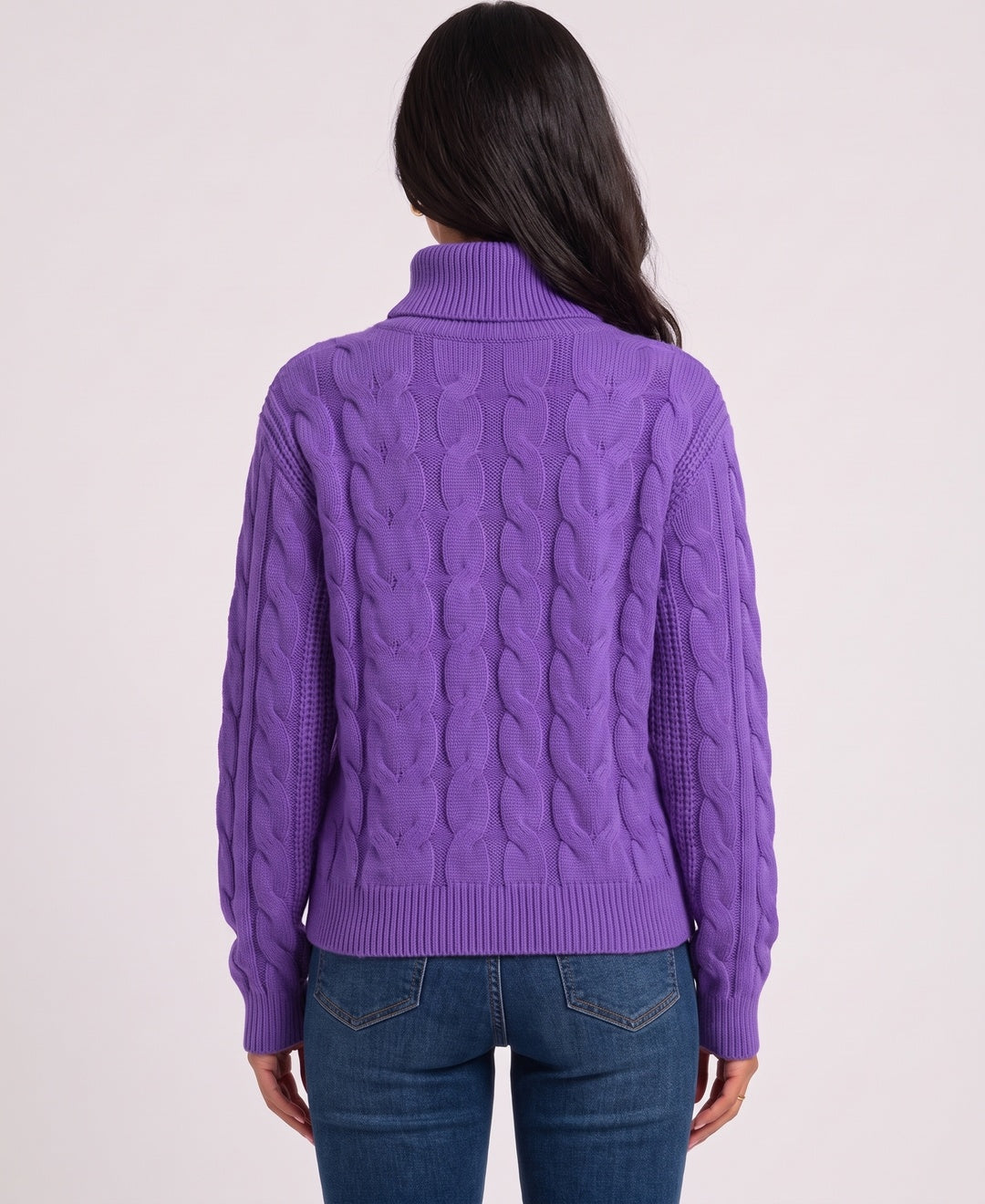 Imogen Cropped Cable Knit Jumper in Pink, back view