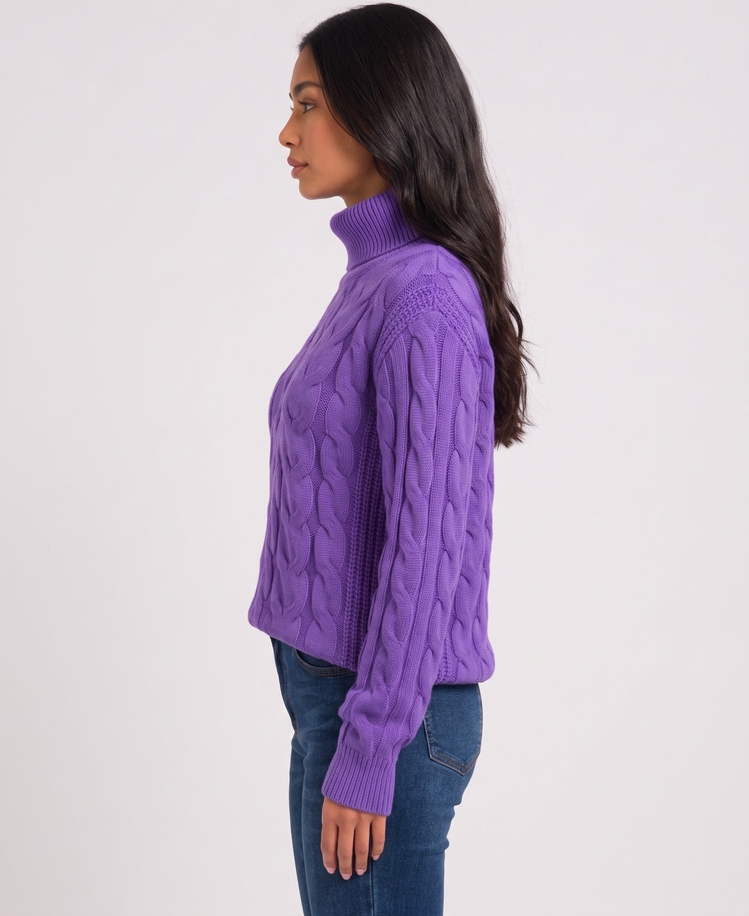 Imogen Cropped Cable Knit Jumper in Pink, side view