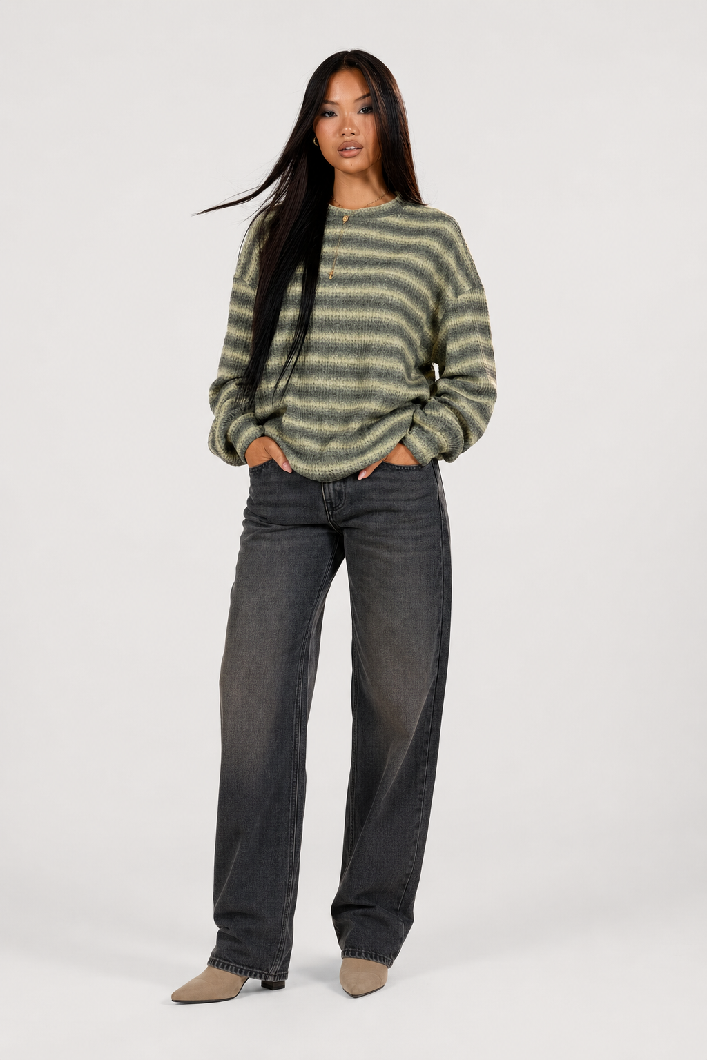 Femme Pull Oversize Rayé en Maille