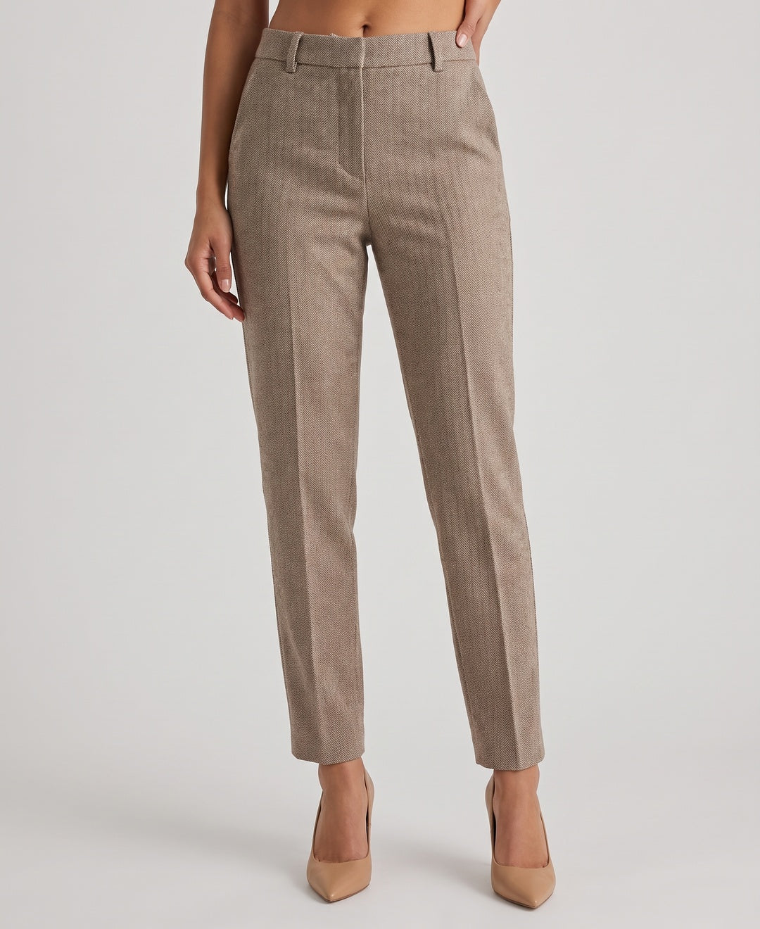 Tamsin Trousers in Camel herringbone, front view