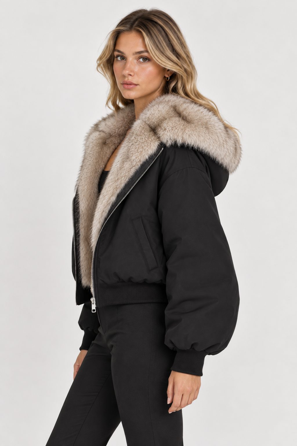 Agnes Faux Fur Lined Hooded Bomber