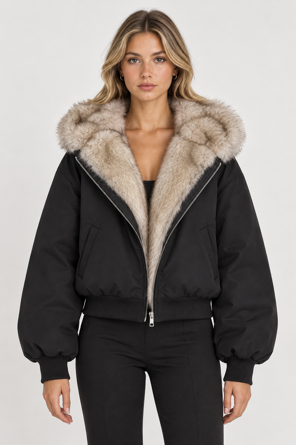 Agnes Faux Fur Lined Hooded Bomber
