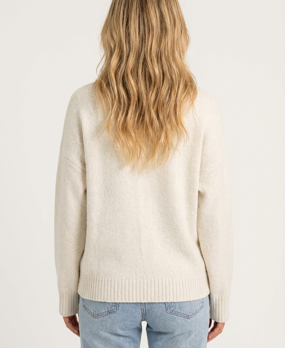 Womens funnel neck zip up knit cardigan in Cream back