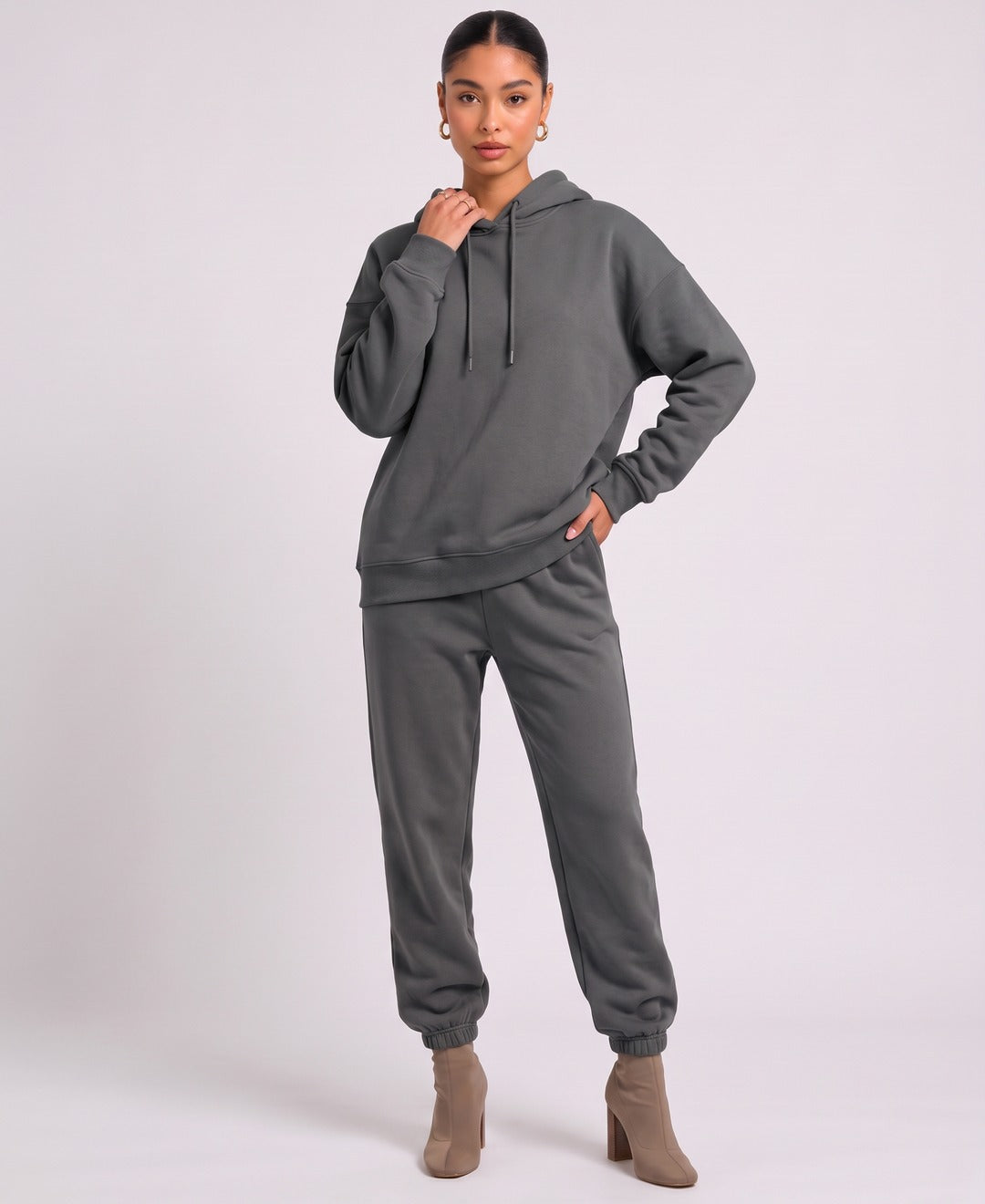 Esme Hoodie Jogger Set in Gray, front view