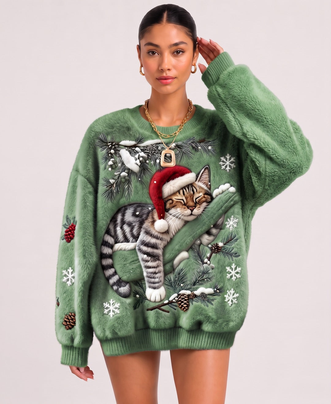 Tinsel Jumper in Green, front view