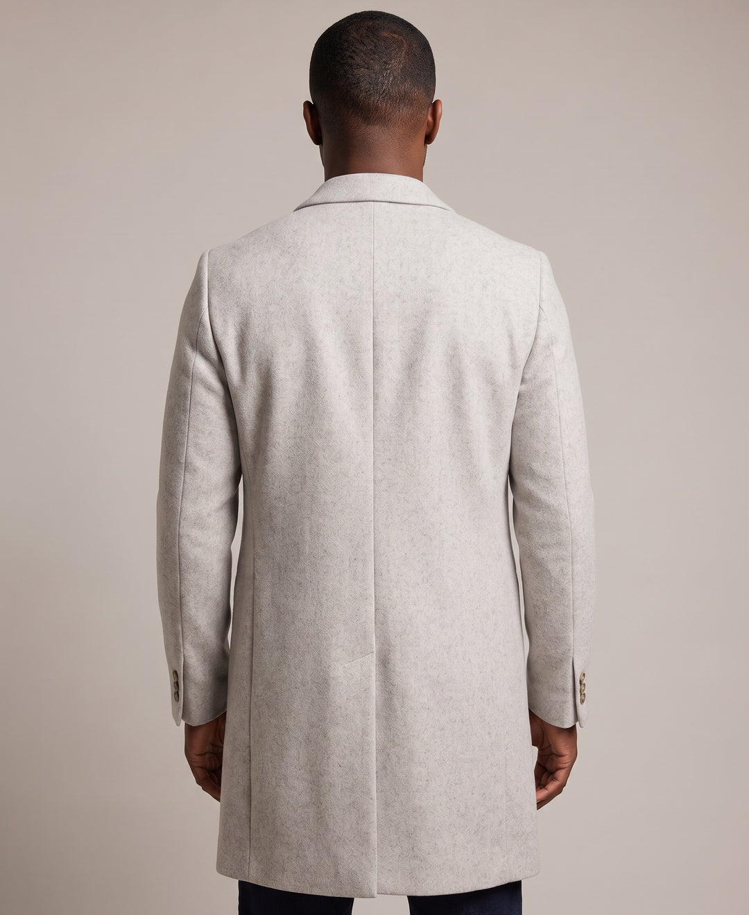 Men's grey overcoat, back view