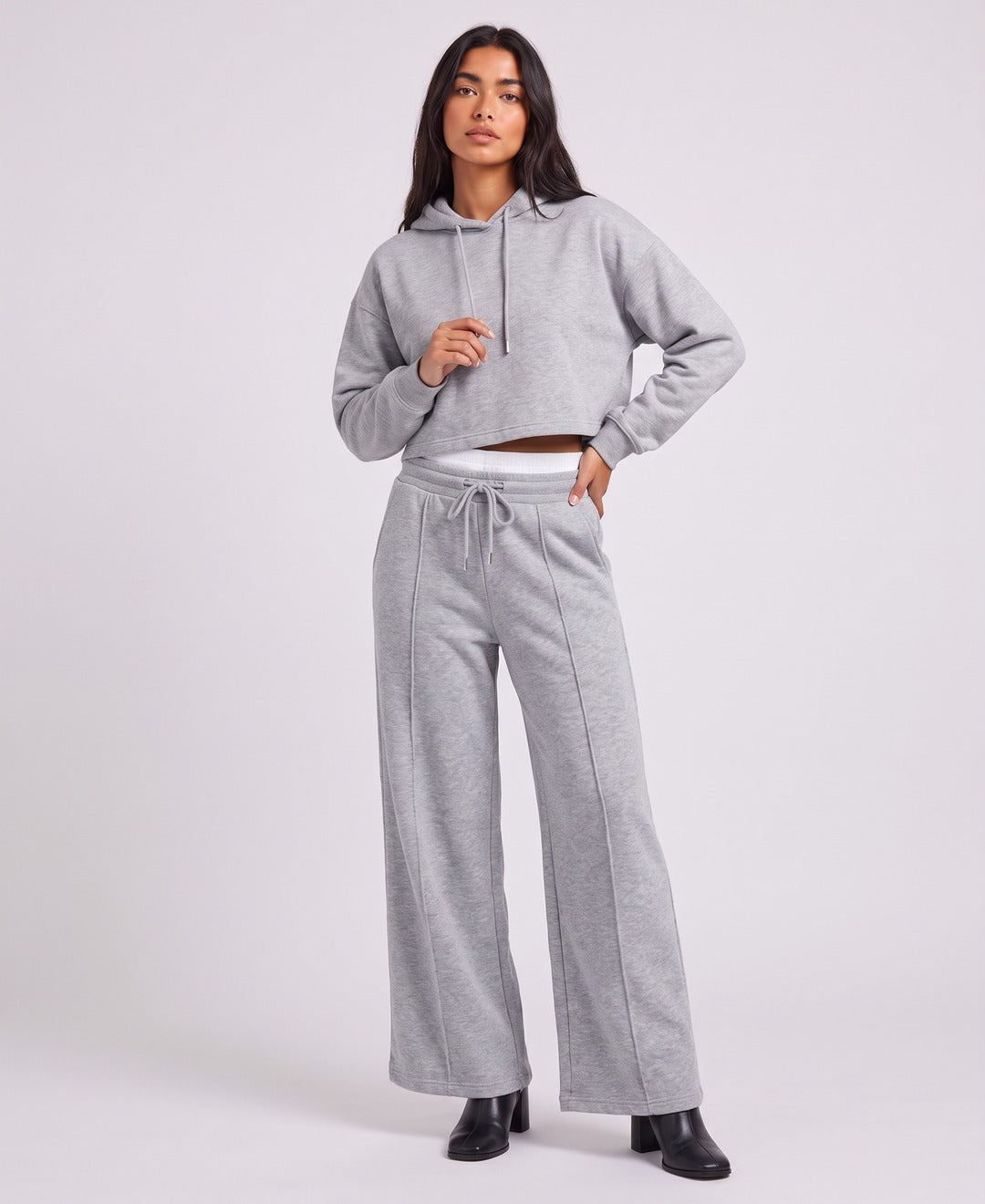 Nova Hoodie Set in Grey, front view