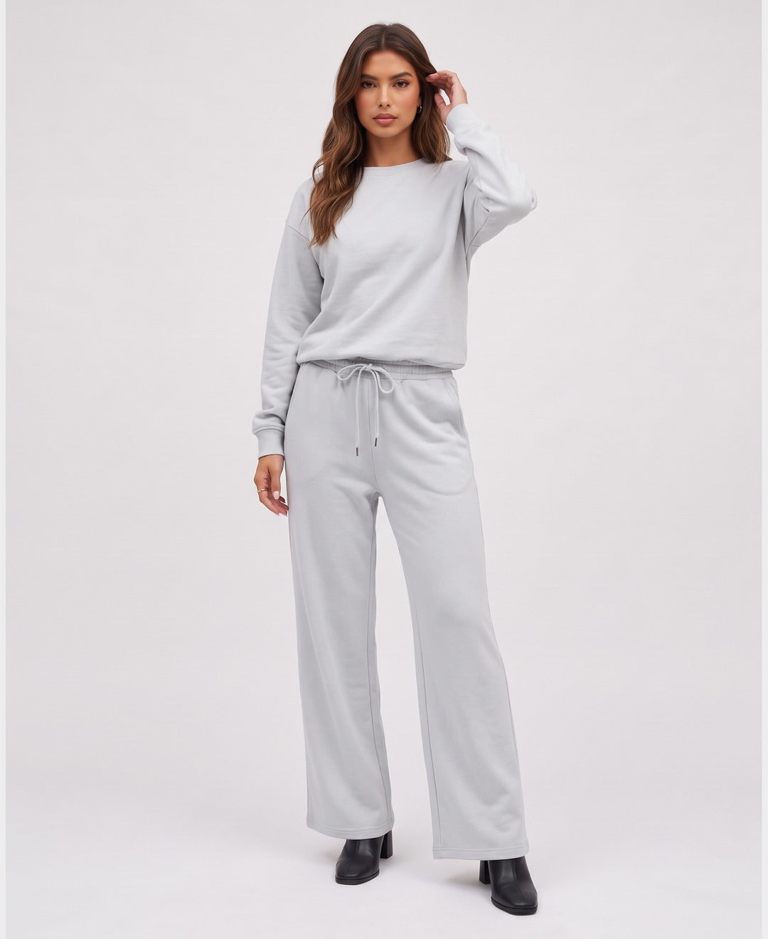 Senna Crewneck Lounge Set in Grey, front view