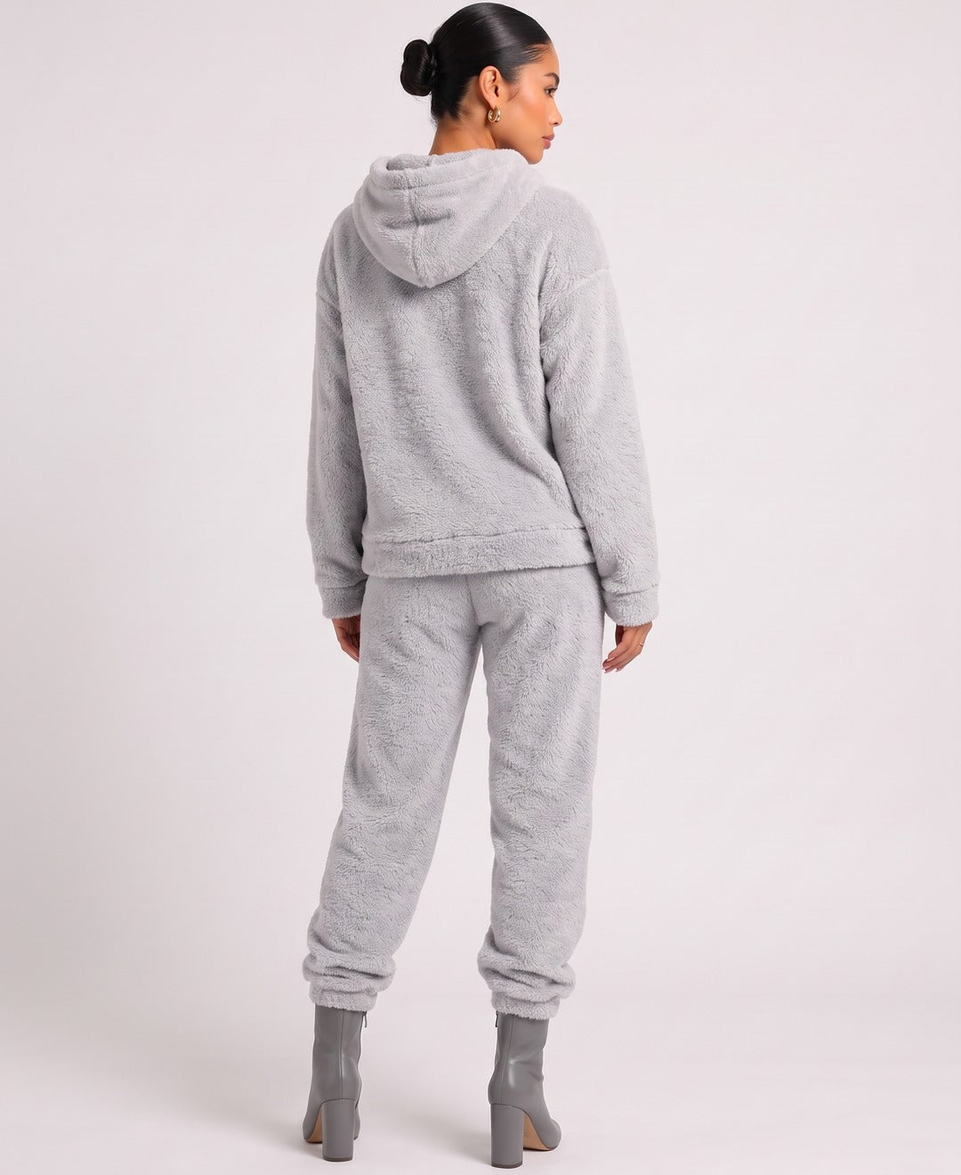 Freya Teddy Fleece Set in Grey, back view