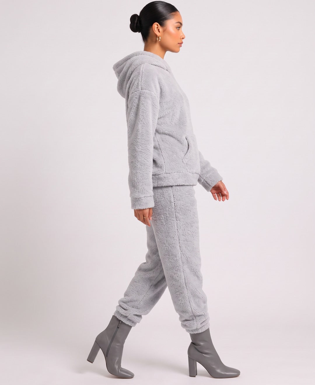 Freya Teddy Fleece Set in Grey, side view