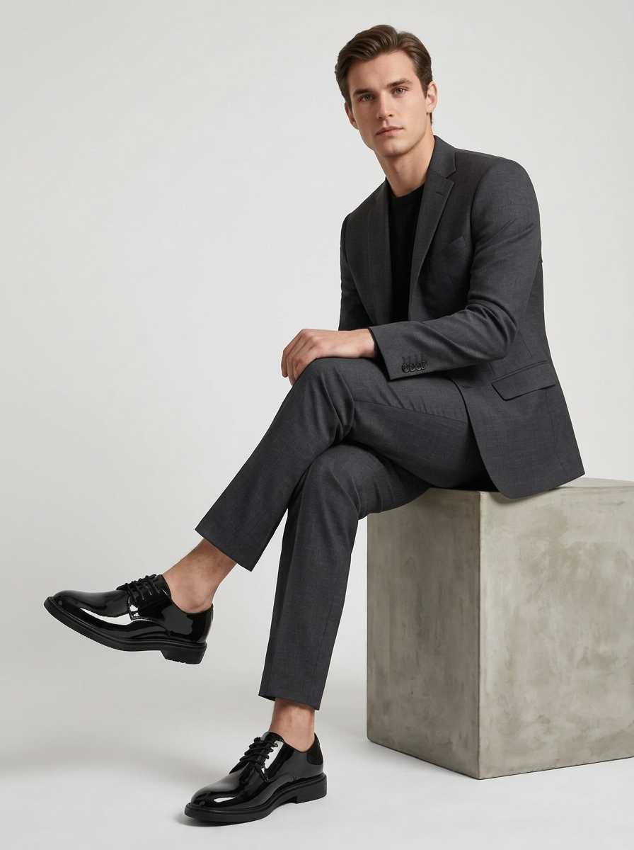 Adam Lace Up Derby Shoes in Glossy Black