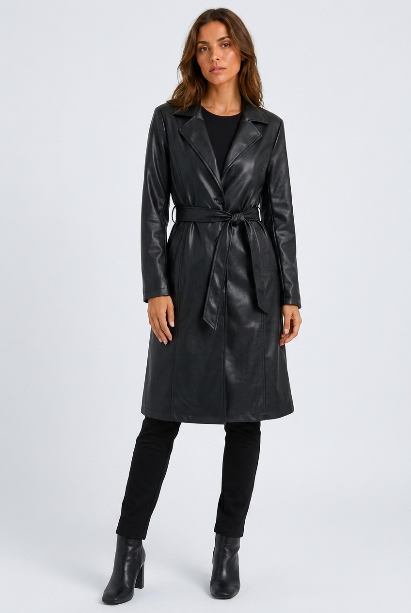 Florence faux leather trench coat – front