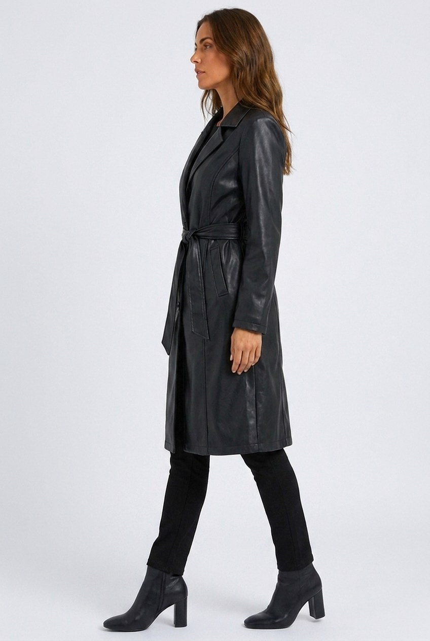 Florence faux leather trench coat – side