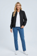 Womens zip up bomber jacket black front