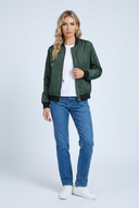 Womens zip up bomber jacket green front