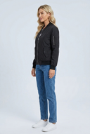 Womens zip up bomber jacket black side