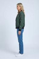 Womens zip up bomber jacket green side
