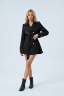 Womens short belted trench coat black front