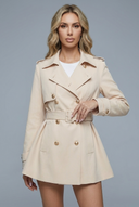 Womens short belted trench coat apricot hero