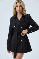 Womens short belted trench coat black hero