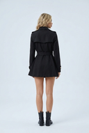 Womens short belted trench coat black back