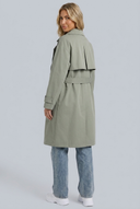 Womens oversized trench coat sage back