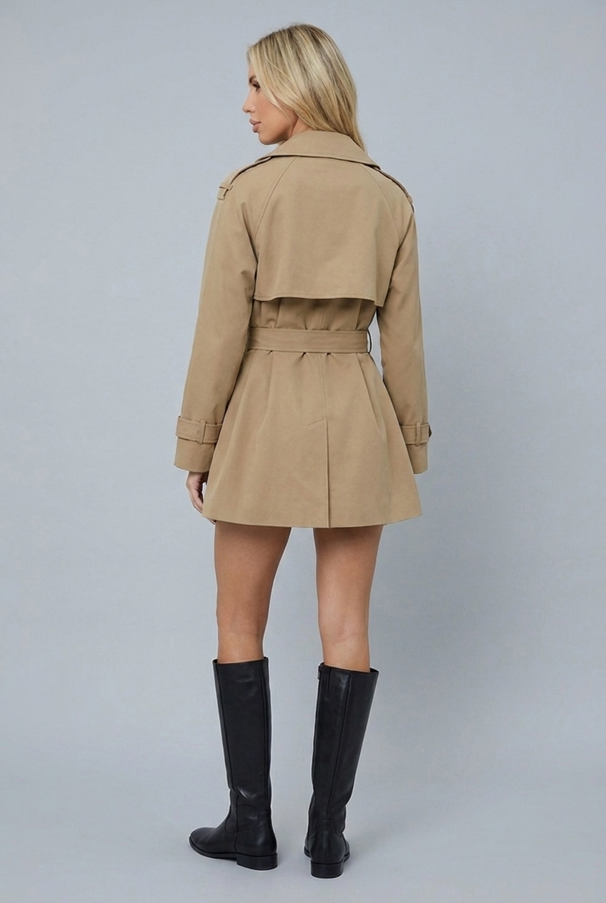 Womens belted trench coat khaki back