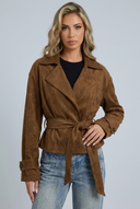 Womens brown suede belted jacket hero