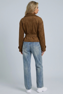 Womens brown suede belted jacket back
