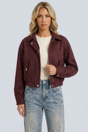 Womens wine suede moto jacket hero