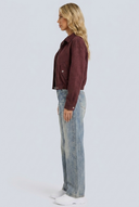 Womens wine suede moto jacket side
