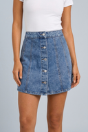 Womens blue denim A line mini skirt hero