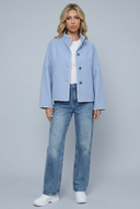Womens cropped wool stitch jacket blue front