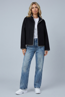 Womens cropped wool stitch jacket black front