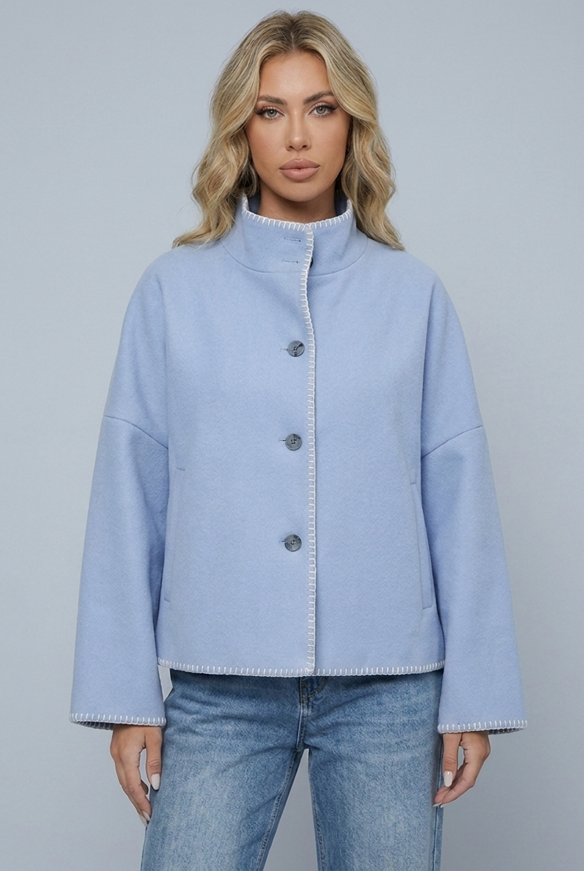 Womens cropped wool stitch jacket blue hero