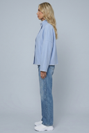 Womens cropped wool stitch jacket blue side