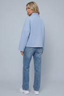 Womens cropped wool stitch jacket blue back