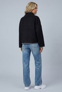 Womens cropped wool stitch jacket black back