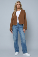 Womens cropped wrap stitch jacket brown front