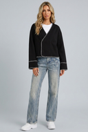 Womens cropped wrap stitch jacket black front
