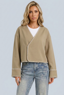 Womens cropped wrap stitch jacket khaki hero