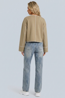 Womens cropped wrap stitch jacket khaki back
