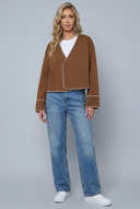 Womens cropped wrap stitch jacket brown hero