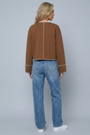 Womens cropped wrap stitch jacket brown back