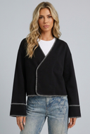Womens cropped wrap stitch jacket black hero