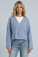 Womens cropped wrap stitch jacket blue hero