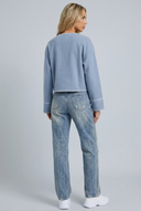 Womens cropped wrap stitch jacket blue back