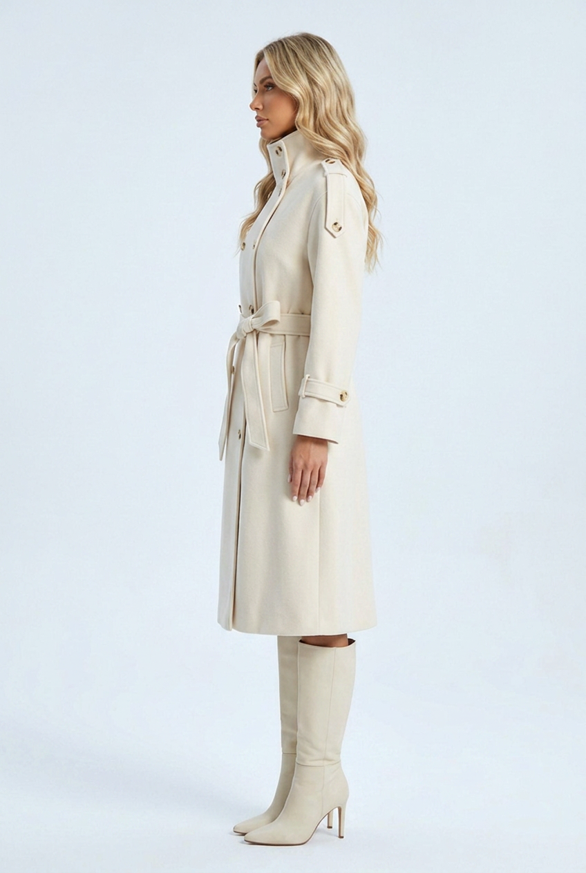 Women's cream double breasted belted trench coat